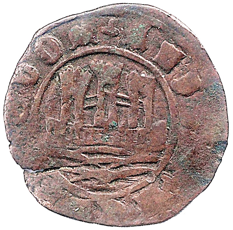 Moneda 1 Ceitil - Afonso V (Grupo 2 - Muro exterior alto con columnas y sin almenas) | 1449 - 1457 - Anverso Anverso de 1 Ceitil - Afonso V (Grupo 2 - Muro exterior alto con columnas y sin almenas)