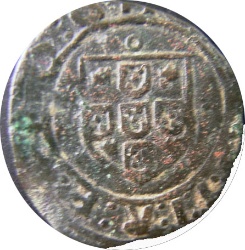 Reverso de 1 Ceitil - João II (Grupo 2 - Muralla arqueada con almenas)
