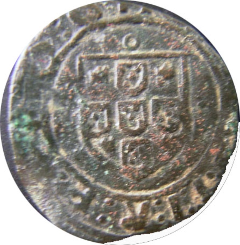 Reverso de 1 Ceitil - João II (Grupo 2 - Muralla arqueada con almenas)