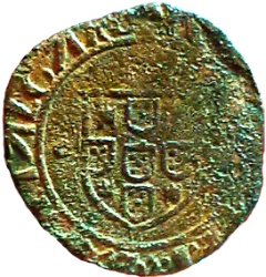 Reverso de 1 Ceitil - João II (Grupo 5 - Muro exterior de dos cuerpos)