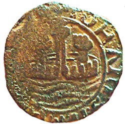 Anverso de 1 Ceitil - João II (Grupo 5 - Muro exterior de dos cuerpos)