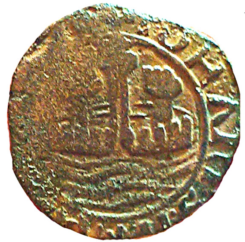 Moneda 1 Ceitil - João II (Grupo 5 - Muro exterior de dos cuerpos) | 1481 - 1495 - Anverso Anverso de 1 Ceitil - João II (Grupo 5 - Muro exterior de dos cuerpos)