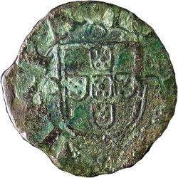 Reverso de 1 Ceitil - João III (Grupo 8 - Castillo con muro alto de múltiples capas)
