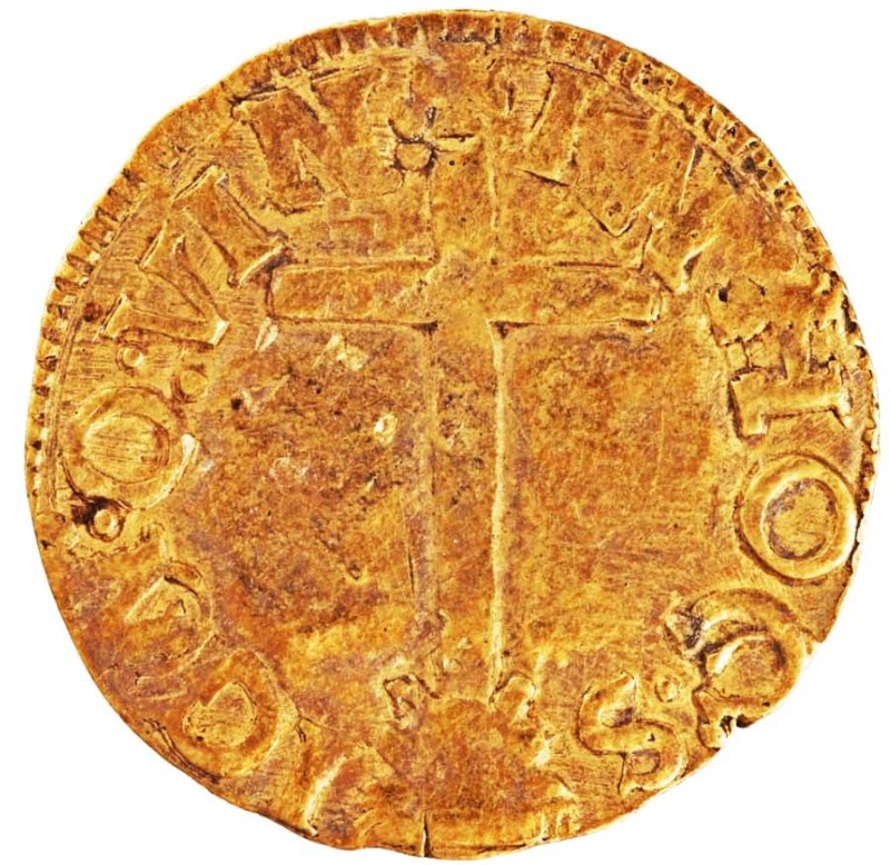 Reverso de 1 Cruzado Calvario "Círculo nacarado en anverso". - João III (2º tipo, Lisboa)