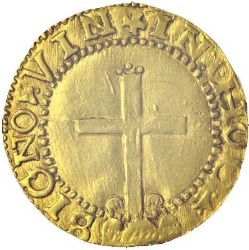 Reverso de 1 Cruzado Calvario "R-P" - João III (1er tipo, ceca de Oporto)