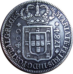 Anverso de 1 Cruzado Novo - María I y Pedro III (Corona alta)