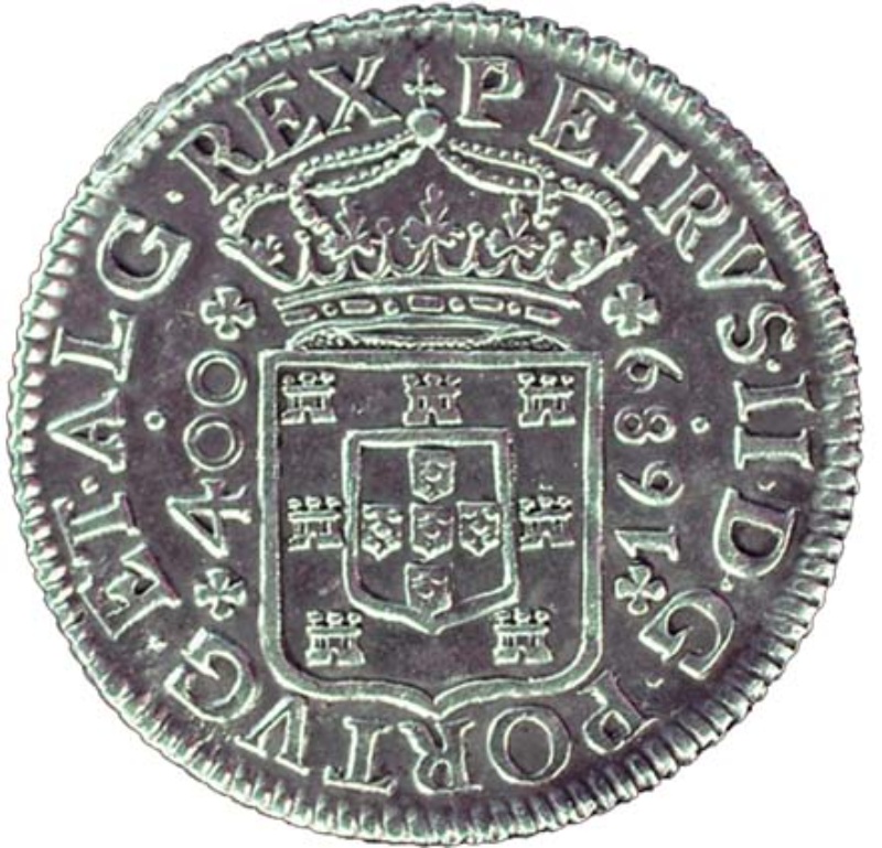 Anverso de 1 Cruzado Novo - Pedro II (ceca de Lisboa)