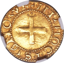 Reverso de 1 Cruzado "R-L, 7 castillos" - João III (3er tipo, Lisboa)