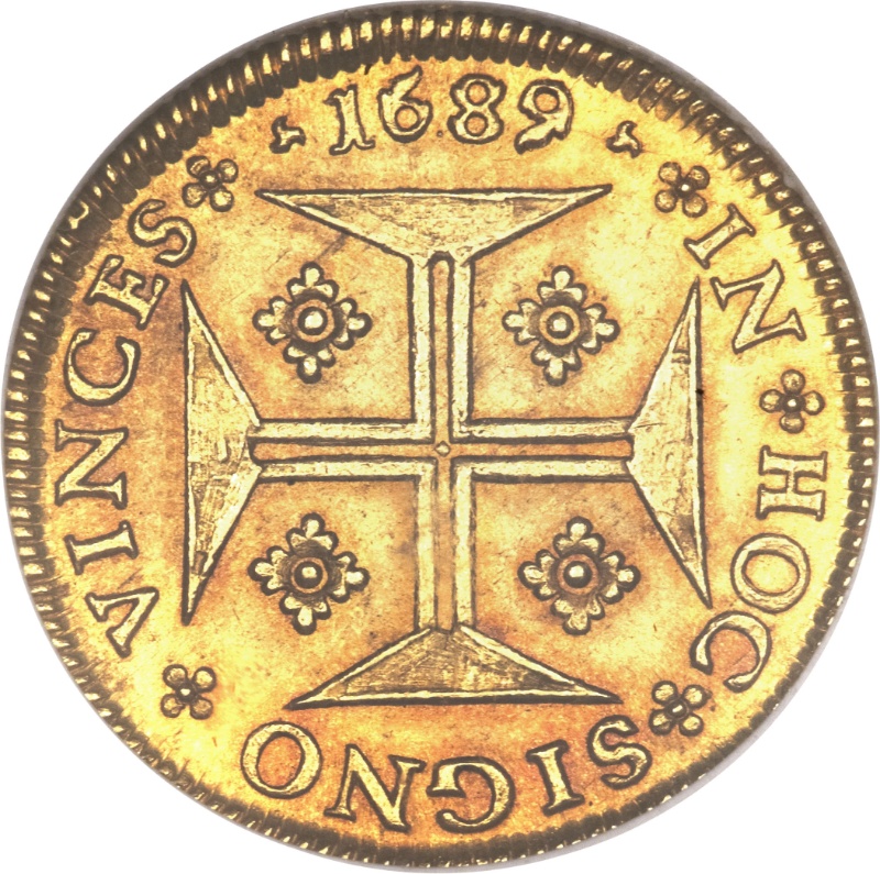 Moneda 1 Moeda - Pedro II (cecas de Lisboa y Río) | 1683 - 1707 - Reverso Reverso de 1 Moeda - Pedro II (cecas de Lisboa y Río)