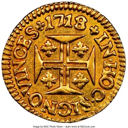Reverso de 1 Pinto - João V (cecas de Lisboa, Río y Minas)