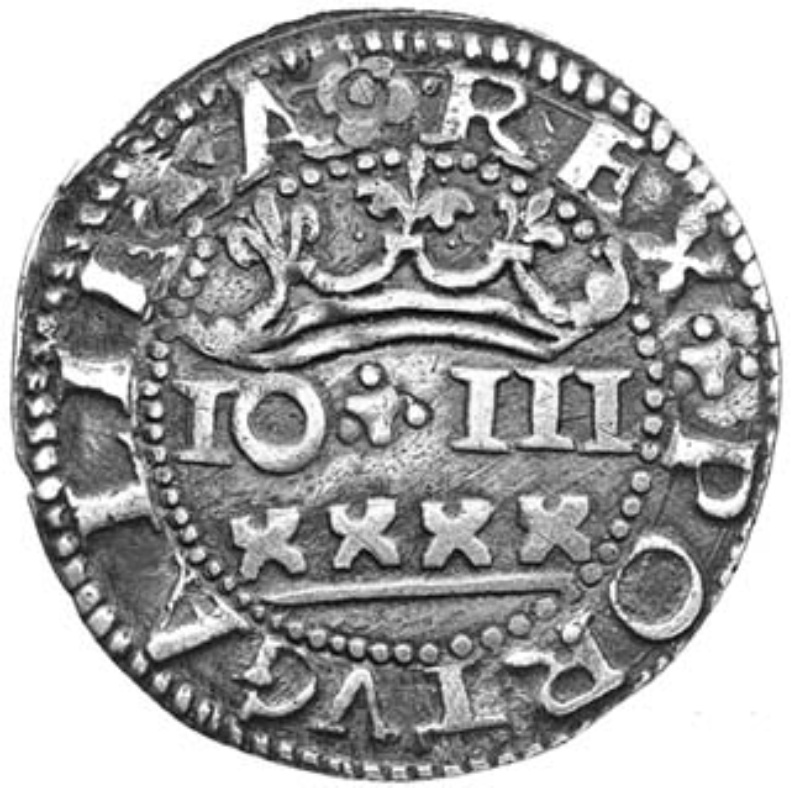 Moneda 1 Real Português (XXXX) 40 Reales (Reais) - João III (Cruz con grandes cuadrifolios) | 1538 - 1555 - Anverso Anverso de 1 Real Português (XXXX) 40 Reales (Reais) - João III (Cruz con grandes cuadrifolios)