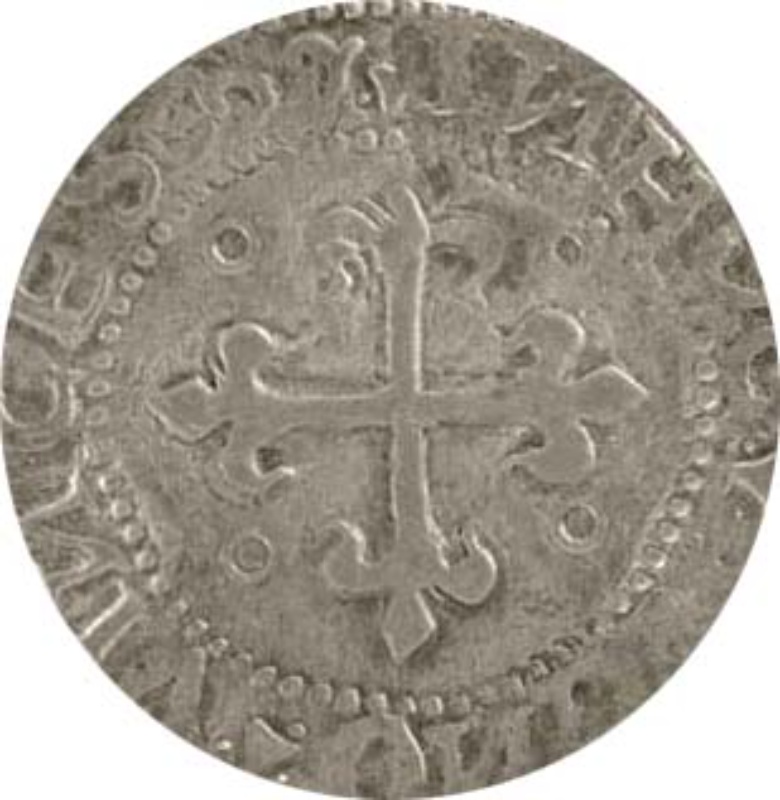 Reverso de 1 Tostão João III punto arriba (3er tipo, Oporto)