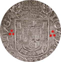 Anverso de 1 Tostão João III punto arriba (3er tipo, Oporto)