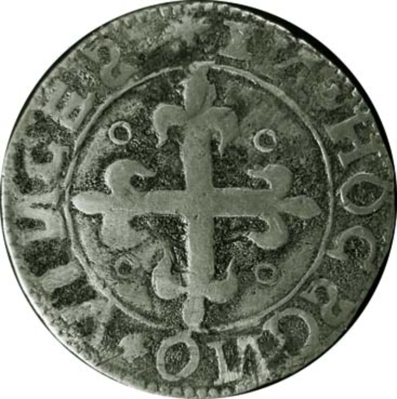 Moneda 1 Tostão "O-P" – João III (3er tipo, Oporto) | 1555 - 1557 - Reverso Reverso de 1 Tostão "O-P" – João III (3er tipo, Oporto)