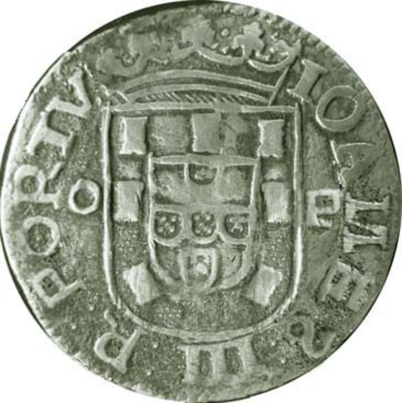 Moneda 1 Tostão "O-P" – João III (3er tipo, Oporto) | 1555 - 1557 - Anverso Anverso de 1 Tostão "O-P" – João III (3er tipo, Oporto)