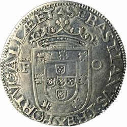 Anverso de 1 Tostão - Sebastião I (1er tipo, "P-O", ceca de Porto)