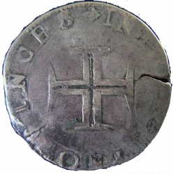 Reverso de 1 Tostão - Sebastião I (2.º tipo, corona cerrada, ceca de Lisboa)