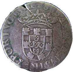 Anverso de 1 Tostão - Sebastião I (2.º tipo, corona cerrada, ceca de Lisboa)