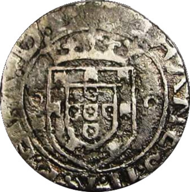 Reverso de 1 Vintém - João II ("•L• - º" a cada lado de "Y"; ceca de Lisboa)