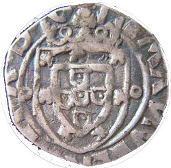 Reverso de 1 Vintém - Manuel I (L M º, ceca de Lisboa)