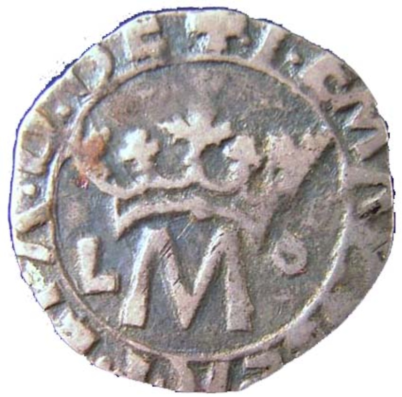 Anverso de 1 Vintém - Manuel I (L M º, ceca de Lisboa)
