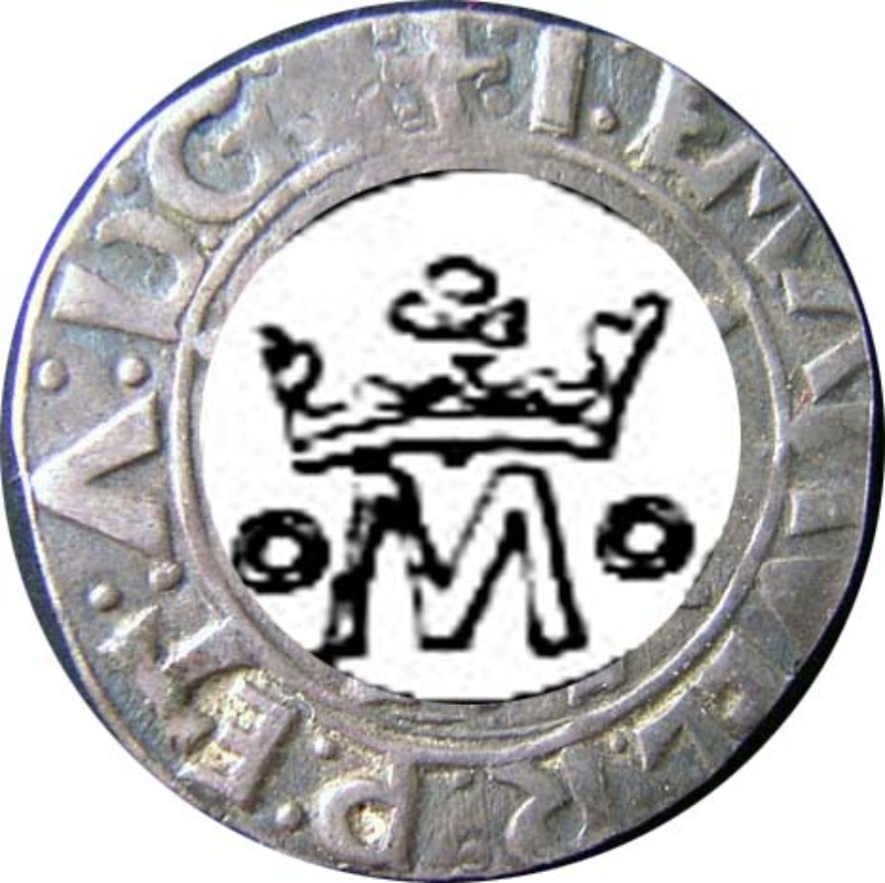 Anverso de 1 Vintém - Manuel I (º M º, ceca de Lisboa)