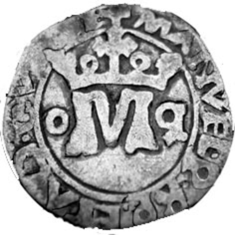 Anverso de 1 Vintem - Manuel I (º M p, inv P, ceca Porto)