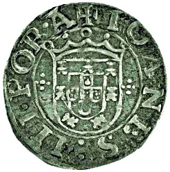 Reverso de 1 Vintém "Rosette a cada lado de Y”– João III (ceca de Lisboa)