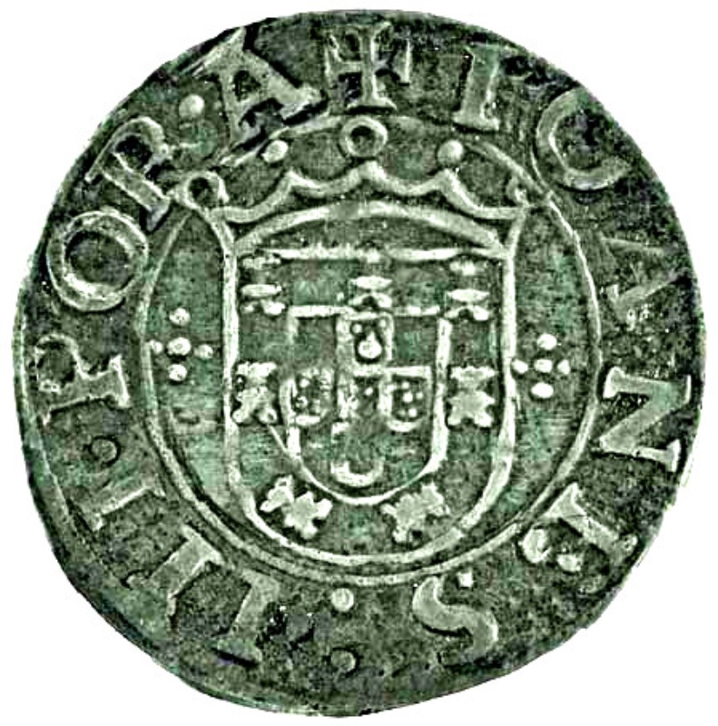 Reverso de 1 Vintém "Rosette a cada lado de Y”– João III (ceca de Lisboa)
