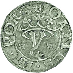 Anverso de 1 Vintém "Rosette a cada lado de Y”– João III (ceca de Lisboa)