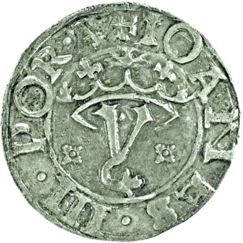 Anverso de 1 Vintém "Rosette a cada lado de Y”– João III (ceca de Lisboa)