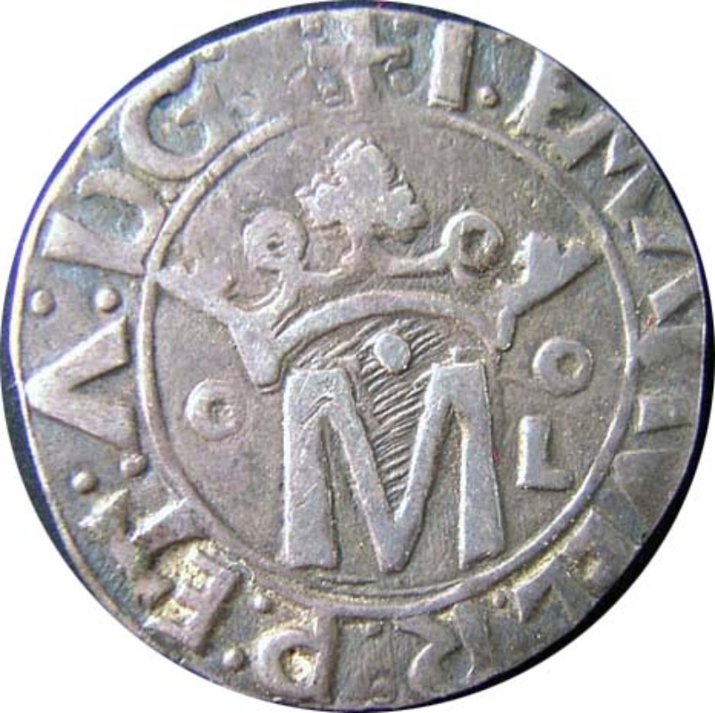 Anverso de 1 Vintém "ºM - ºL" - Manuel I (ceca de Lisboa)