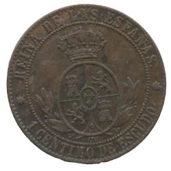 Anverso de 1 céntimo de Escudo - Isabel II