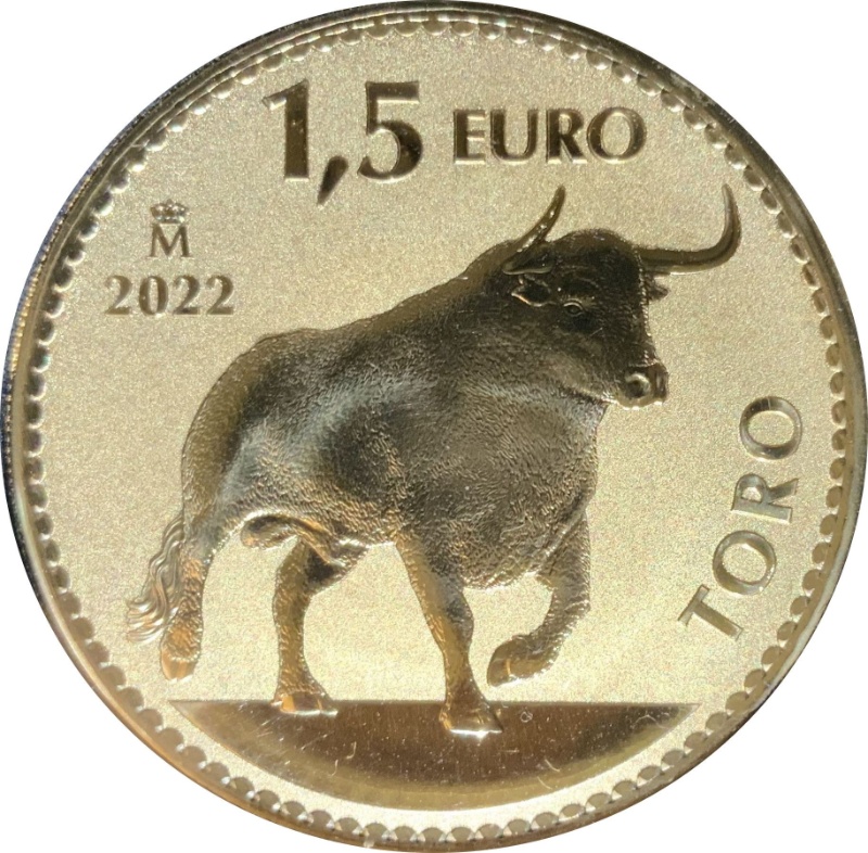 Reverso de 1 y ½ (medio)  Euro - Felipe VI (Toro - Oro)
