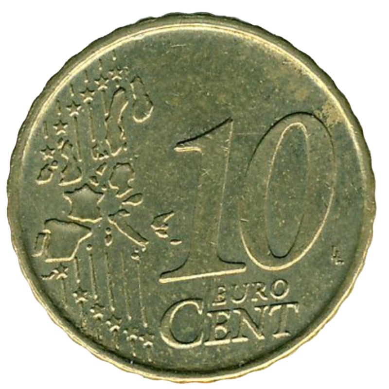 Reverso de 10 Céntimos de euro (1er tipo; 1er mapa)