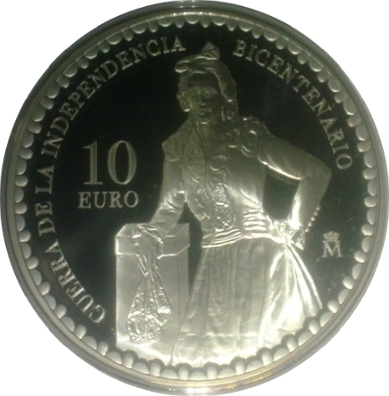 Moneda 10 Euros (Guerra de la Independencia - Manuela Malasaña) | 2008 - Reverso Reverso de 10 Euros (Guerra de la Independencia - Manuela Malasaña)