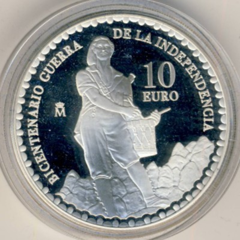 Moneda 10 Euros (Guerra de la Independencia - Tamborilero de El Bruc) | 2008 - Anverso Anverso de 10 Euros (Guerra de la Independencia - Tamborilero de El Bruc)
