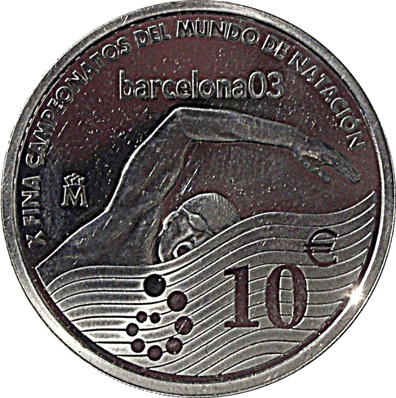 Reverso de 10 Euros - Juan Carlos I (Campeonatos del Mundo de Natación)