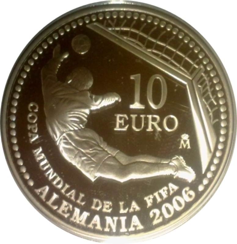 Moneda 10 Euros - Juan Carlos I (Copa del Mundo FIFA, Alemania 2006) | 2003 - Reverso Reverso de 10 Euros - Juan Carlos I (Copa del Mundo FIFA, Alemania 2006)