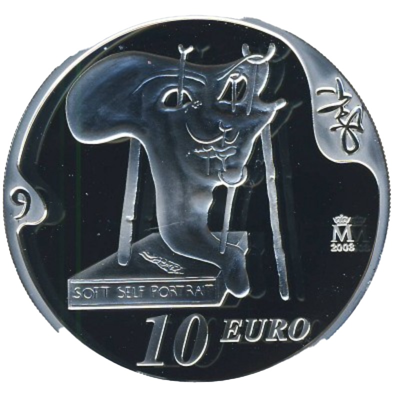 Moneda 10 Euros (Salvador Dalí - Autorretrato blando con bacon frito) | 2004 - Anverso Anverso de 10 Euros (Salvador Dalí - Autorretrato blando con bacon frito)