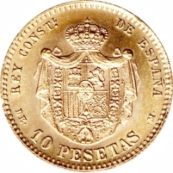 Reverso de 10 Pesetas - Alfonso XII (2º retrato)
