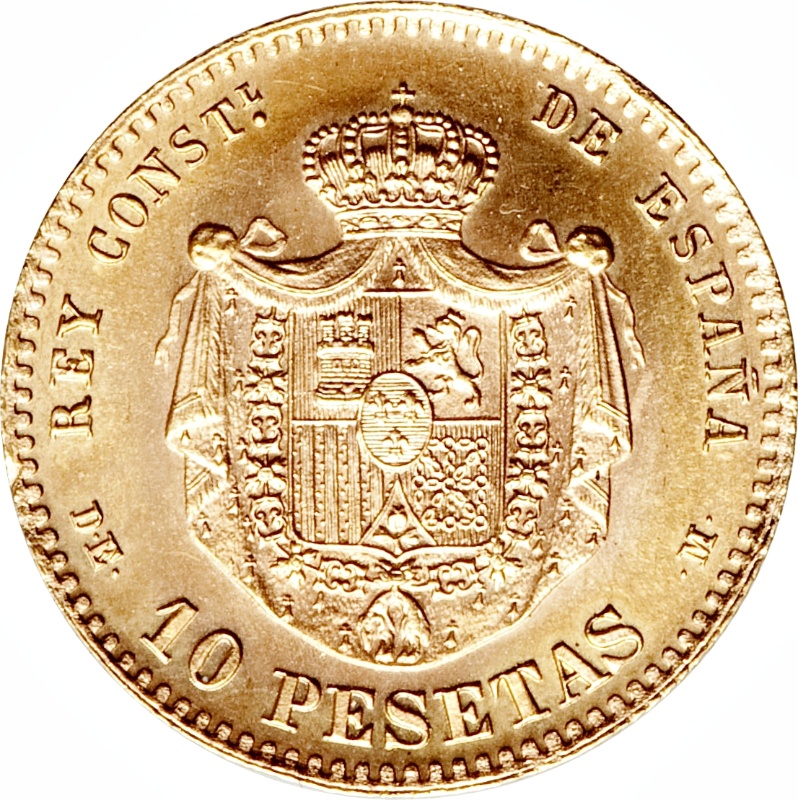 Reverso de 10 Pesetas - Alfonso XII (2º retrato)