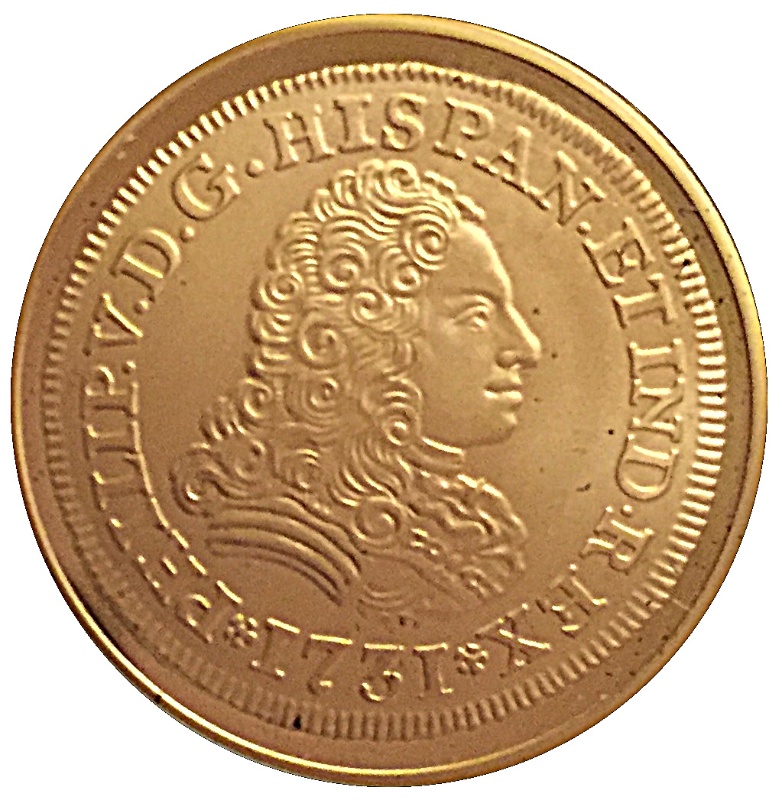 Reverso de 100 Euros (2 Escudos “Doblón” de Felipe V)