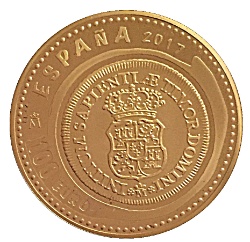 Anverso de 100 Euros (2 Escudos “Doblón” de Felipe V)