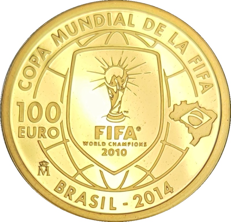 Reverso de 100 Euros - Juan Carlos I (Copa del Mundo FIFA, Brasil 2014)