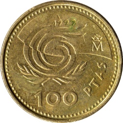 Reverso de 100 Pesetas - Juan Carlos I (Año de las Personas Mayores)