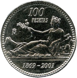 Reverso de 100 Pesetas - Juan Carlos I (Plata)