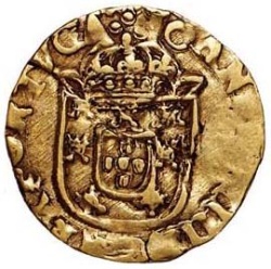 Reverso de 1000 Reales (Réais) - Alfonse VI (Contrasello "Coronado 1" sobre "1 Cruzado, João IV")