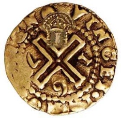 Anverso de 1000 Reales (Réais) - Alfonse VI (Contrasello "Coronado 1" sobre "1 Cruzado, João IV")