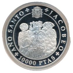 Anverso de 10.000 Pesetas (Catedral y peregrinos)